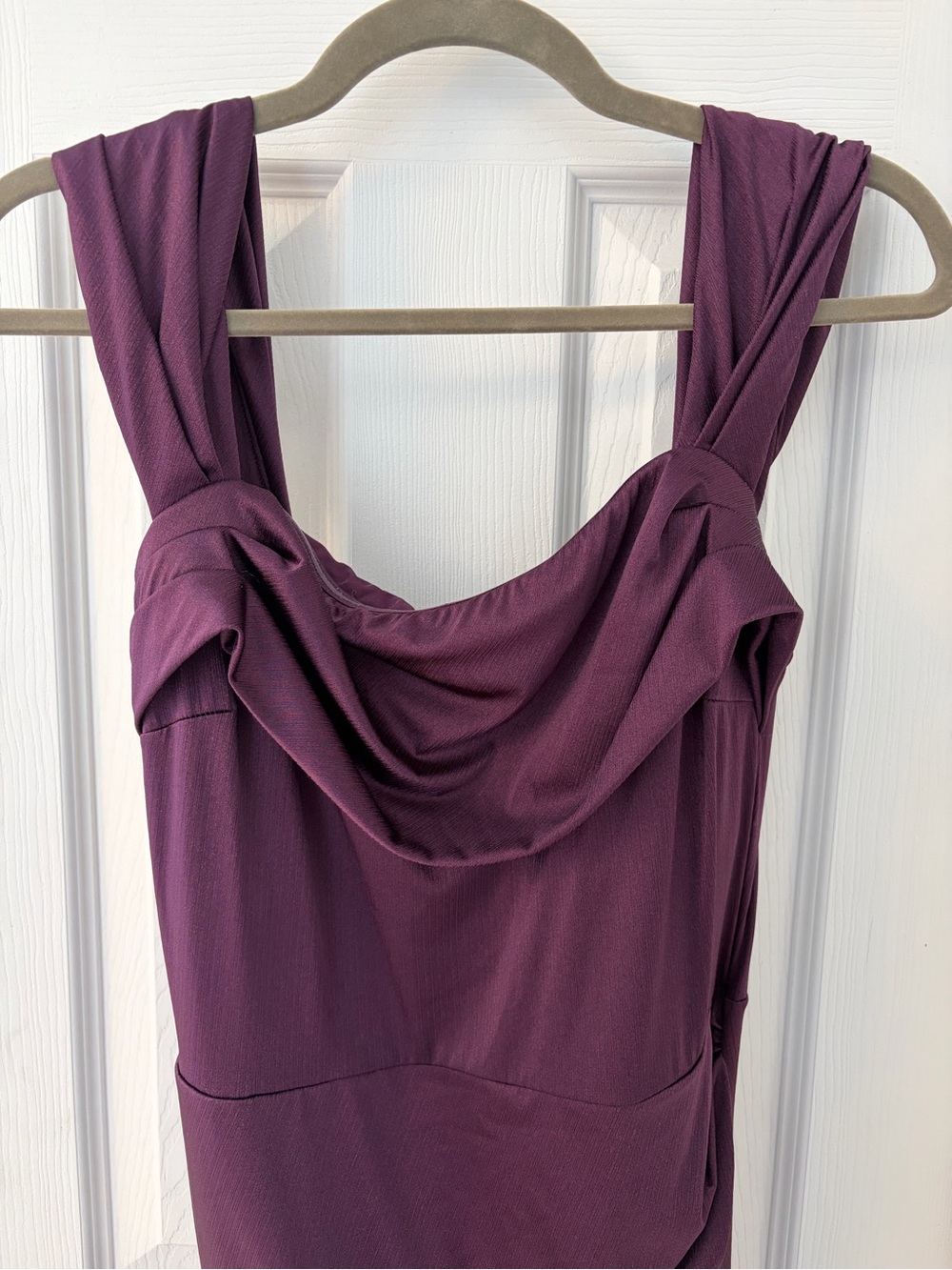 Off-Shoulder Satin Maxi Dress in Plum - Picture 5 of 6